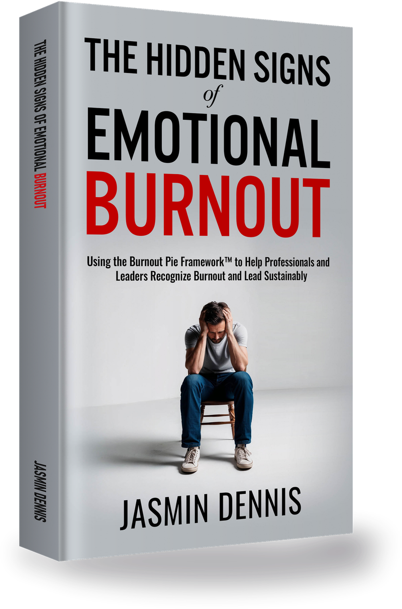 Cover of The Hidden Signs of Emotional Burnout by Jasmin Dennis, using the Burnout Pie Framework to help leaders recognize burnout